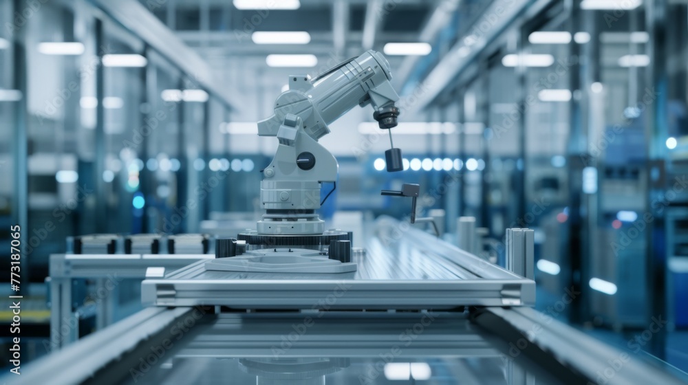 Automated factory for the production of electronics, microchips and circuits. Automated arm Automated factory for the production of electronics, microchips and circuits. Automated arm