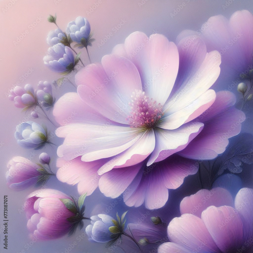 Fototapeta premium delicate flower of pastel purple color painted with oil paint. close up
