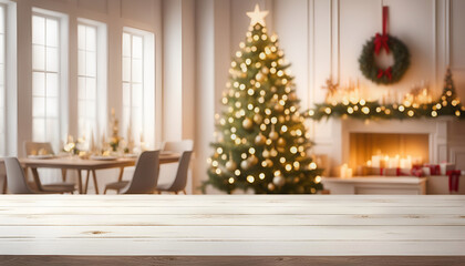 Table with christmas room and copy space