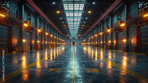 Warehouse organization and logistics efficiency depicted in a modern industrial setting.