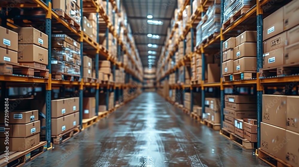 Inventory management in action: organized warehouse shelves and efficient logistic processes.