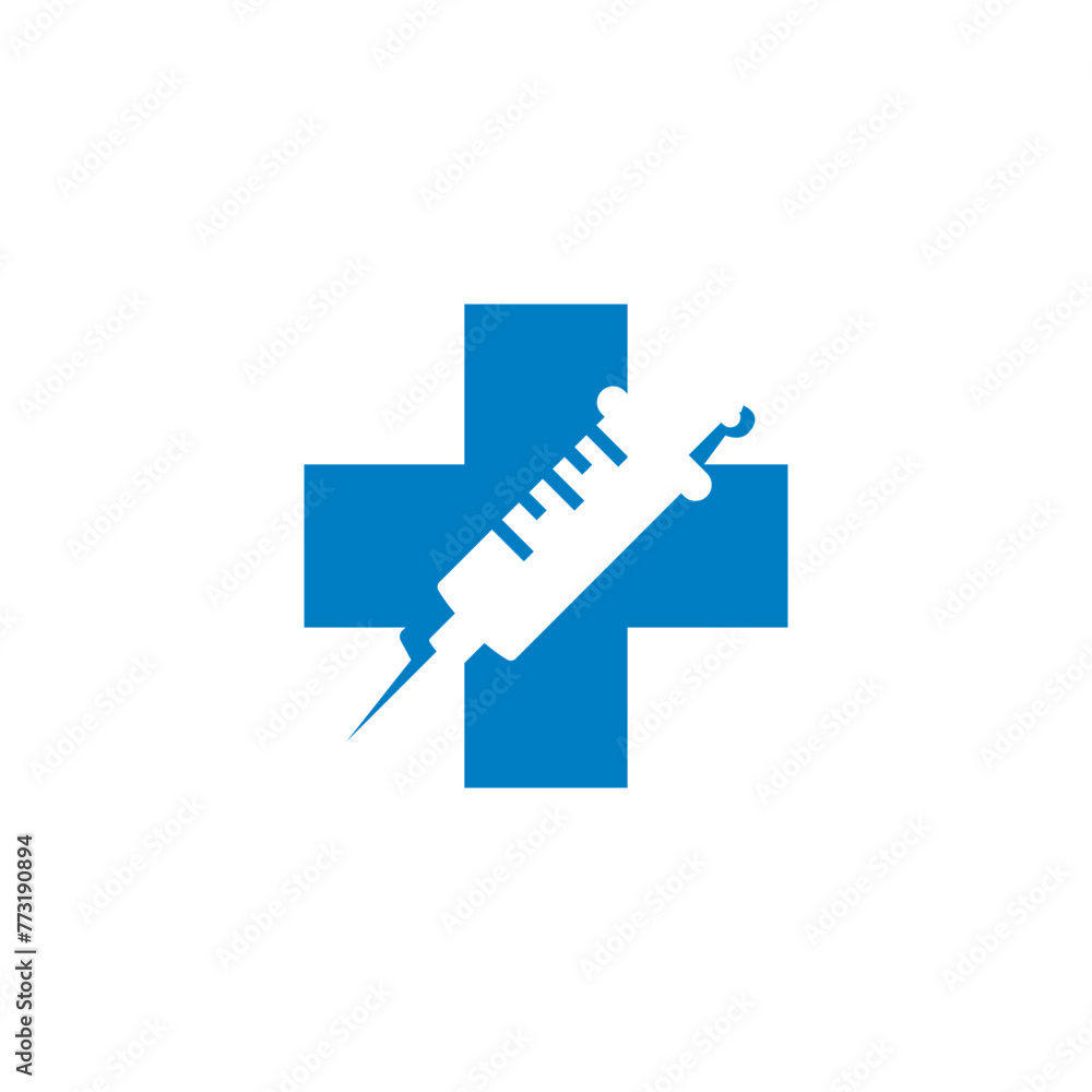 Syringe logo in the cross vector with negative space style design Syringe logo in the cross vector with negative space style design