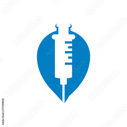 Syringe medical map pin icon logo design vector