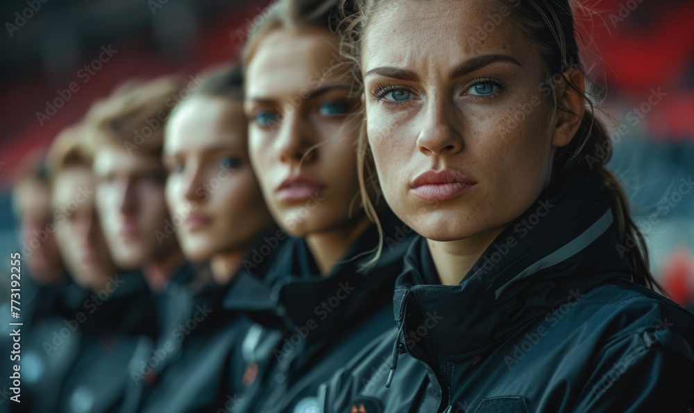 Security group with team security background. Security focus in football stadium Security group with team security background. Security focus in football stadium