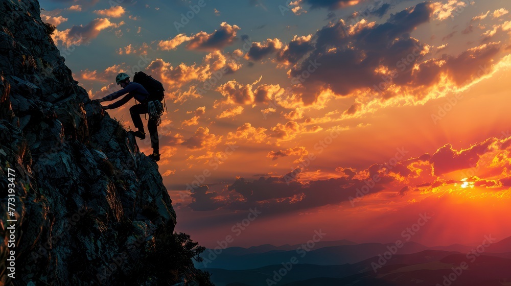 Naklejka premium Man Climbing Mounttain