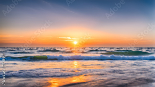The sunrise scenery on the sea  beautiful evening sunset and waves