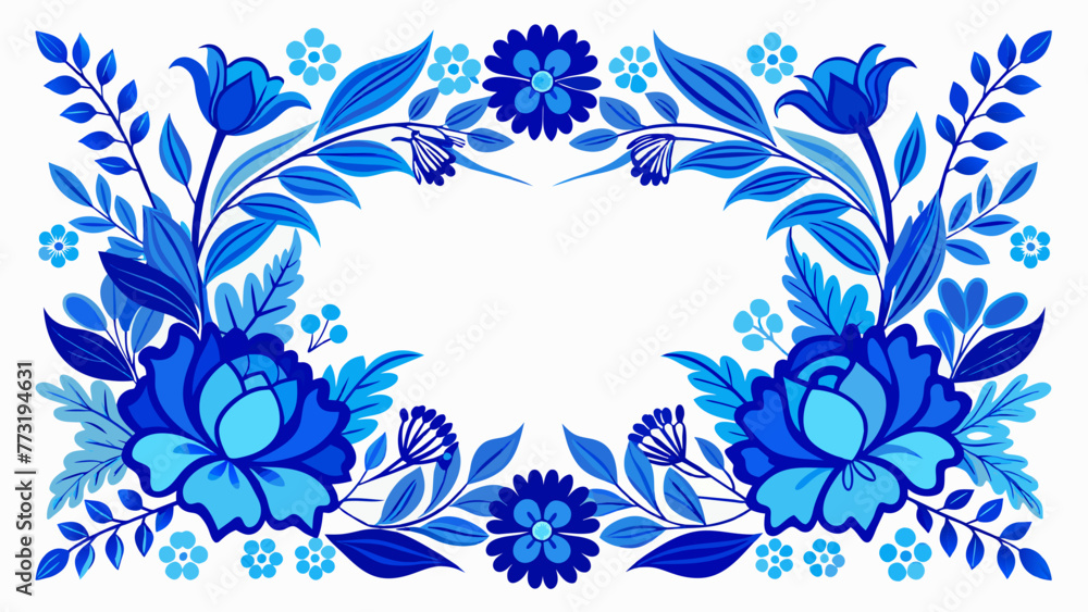 blue-floral--border-frame-whit-and-background