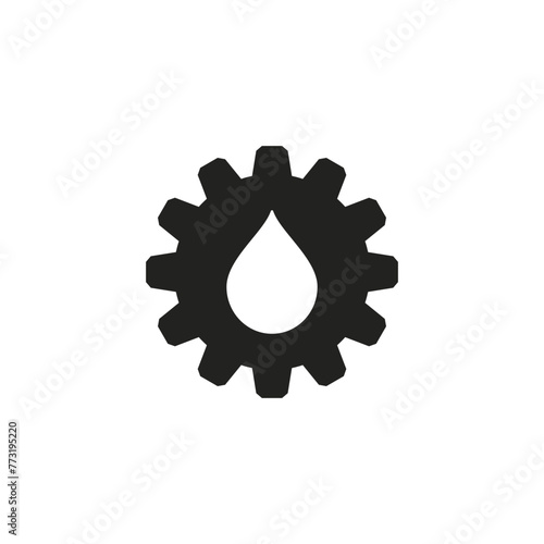Gear with a drop inside. Vector icon. Black and white silhouette.