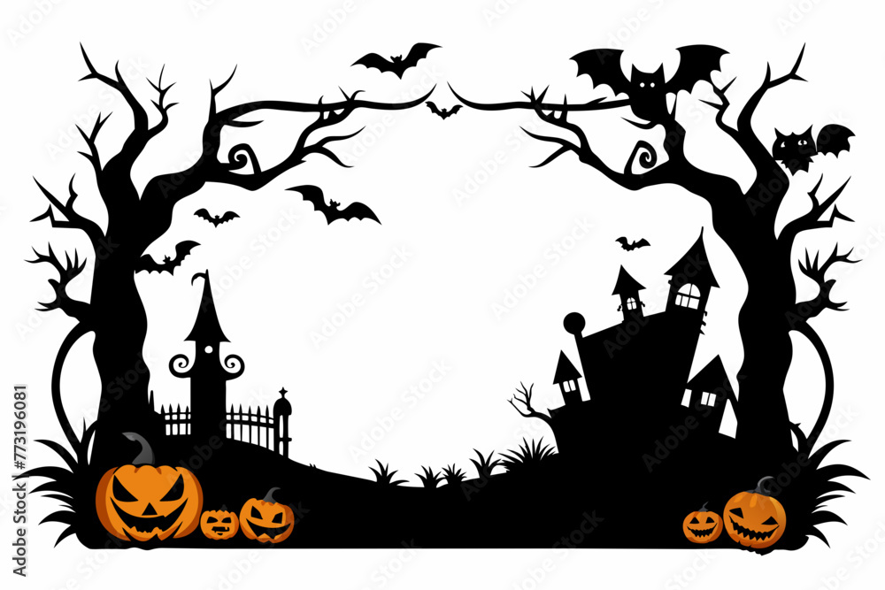 Halloweens-themed-rectangular-frame-silhouette vector 