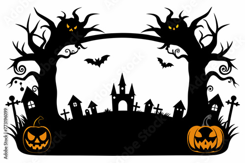 Halloweens-themed-rectangular-frame-silhouette vector  photo