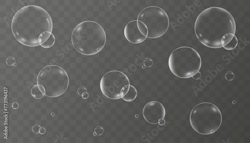 Collection of realistic soap bubbles.