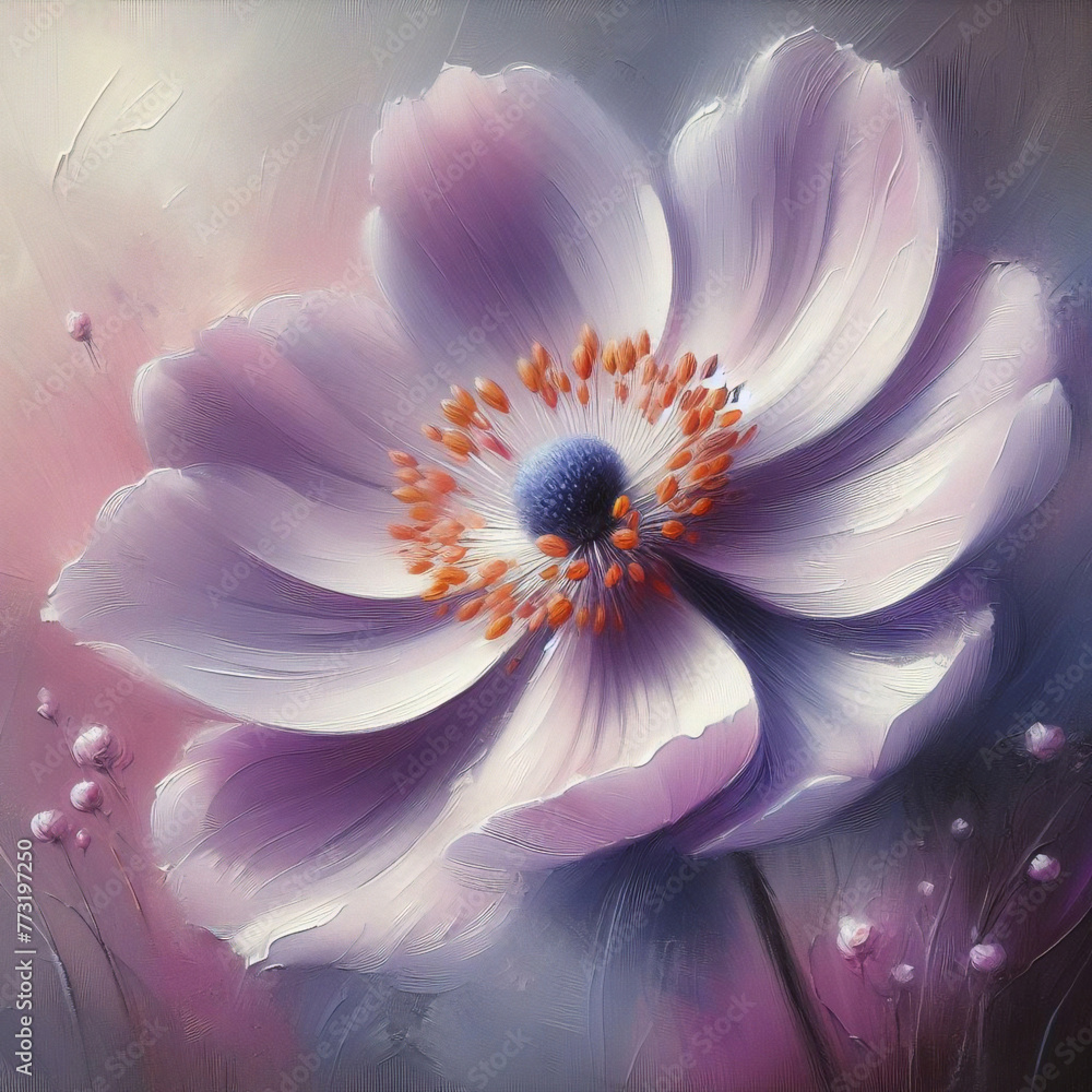 delicate flower of pastel purple color painted with oil paint. close up delicate flower of pastel purple color painted with oil paint. close up