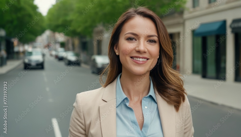 Portrait of a successful and entrepreneurial young business woman standing on the side of the street with a happy face and high self-confidence Portrait of a successful and entrepreneurial young business woman standing on the side of the street with a happy face and high self-confidence