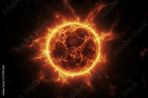 The Sun with solar flares in cosmos. Generative Ai