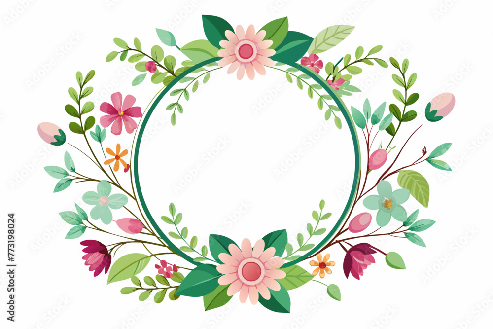 Round frame with flowers transparent background vector illustration ...