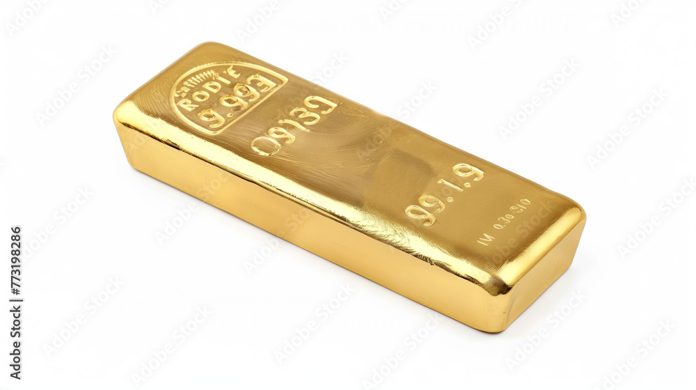Gold bar with purity engravings on a white background. Gold bar with purity engravings on a white background.