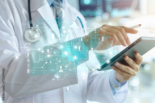 Medicine doctor working with modern computer interface as concept photo