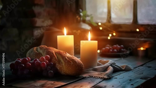 bread wine and candle for the last supper - motion loop photo