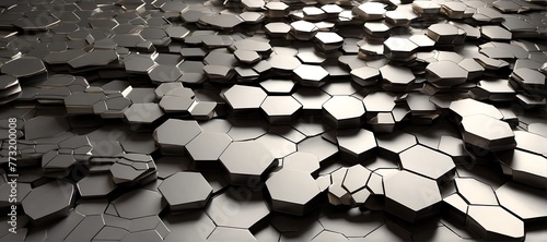 3d rendering of abstract metallic hexagonal background with depth of field  Suit for cover  backdrop  banner  brochure  card  presentation  header  website  flyer.