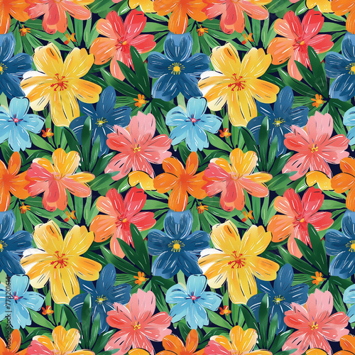A repeating summer floral design for fabric or wallpaper, Floral Blossom Seamless Background © P. Chan