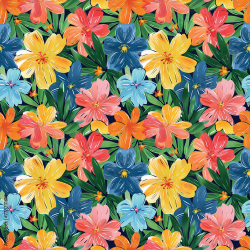 A repeating summer floral design for fabric or wallpaper, Floral Blossom Seamless Background