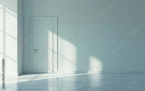 Closed Door Within an Uninhabited Space of White Walls,Sequestered Entry in an Empty Room with Cream-Colored Walls Generative Ai photo