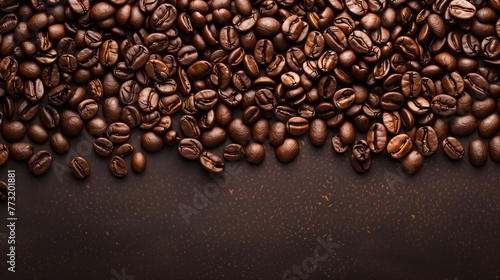A close-up of coffee beans background with blank space for advertising or text.