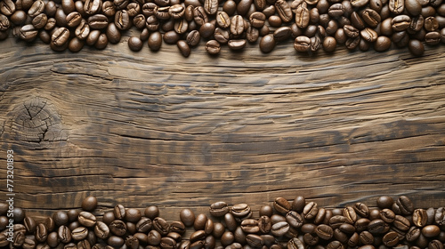 A close-up of coffee beans background with blank space for advertising or text. © Jaroon