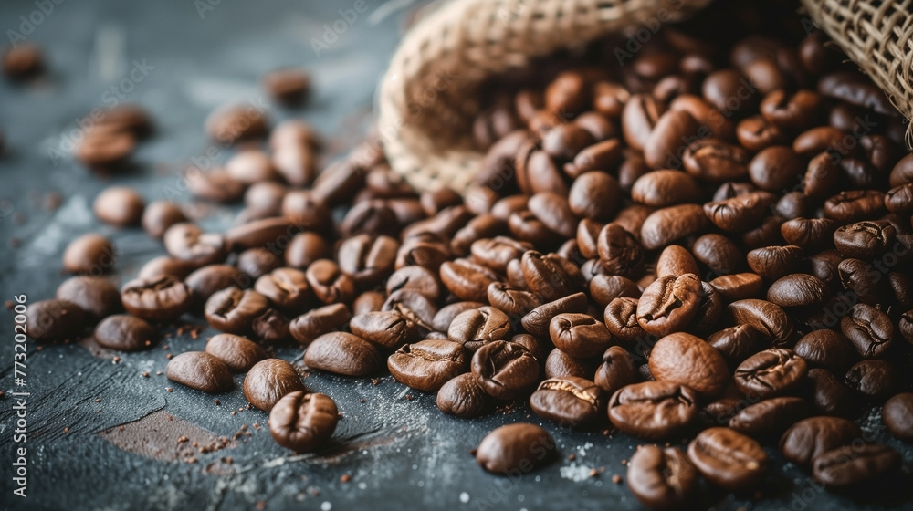 A close-up of coffee beans background with blank space for advertising or text. A close-up of coffee beans background with blank space for advertising or text.