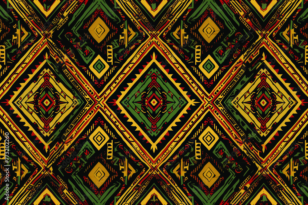 Seamless traditional fabric pattern of the Jamaica tribe, made from generative AI.