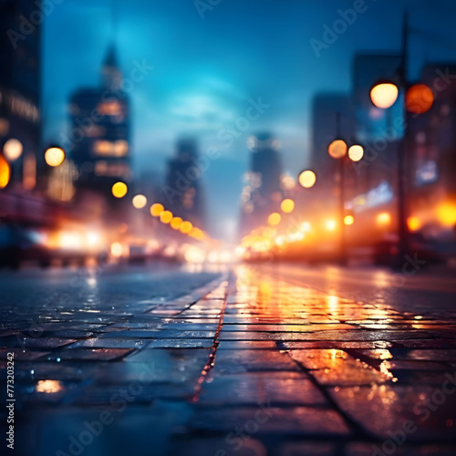 Abstract background. Defocused photo of city street lights. This photo was created using Playground AI 