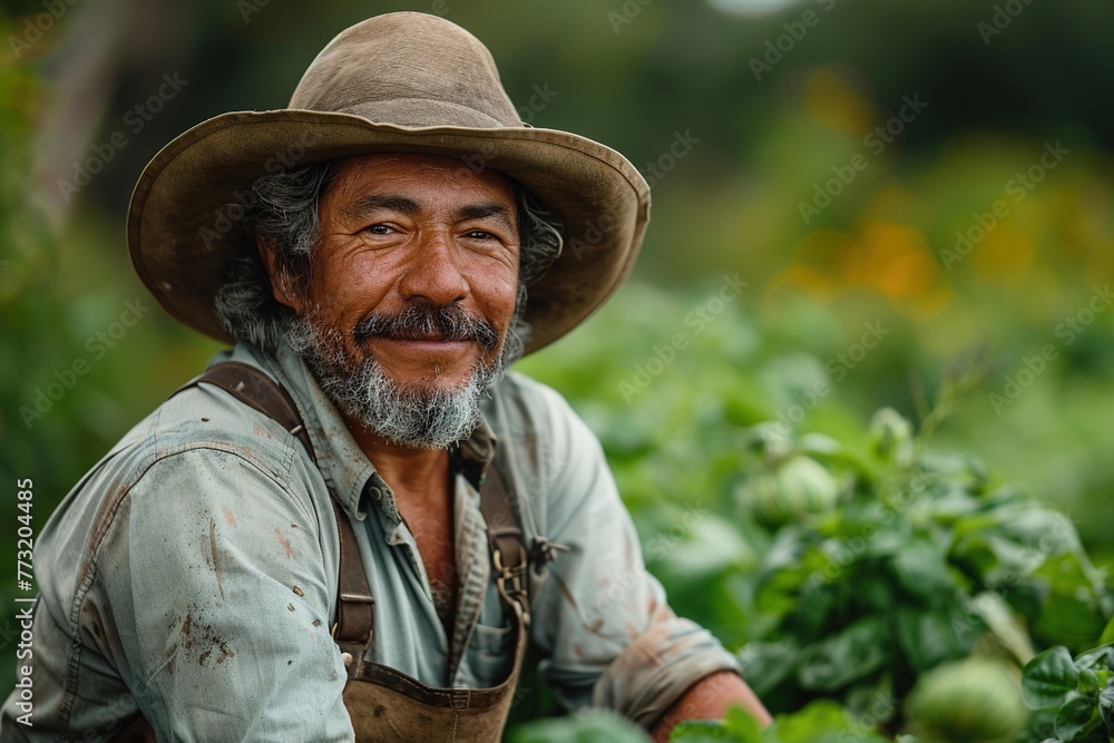 Spanish smiling male farmer working in the fields, portrait, nice weather