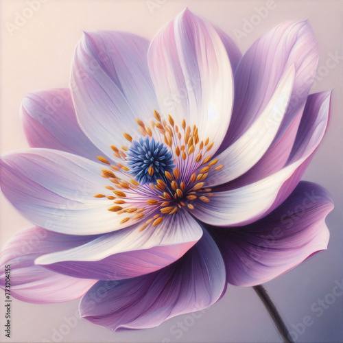 delicate flower of pastel purple color painted with oil paint. close up