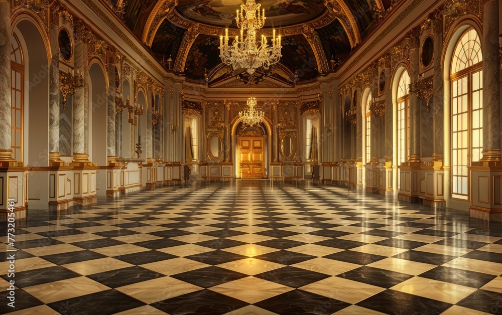 Sumptuous Inner Chambers of a Regal Golden Residence, Grandiose Decor within a Royal Palace Adorned in Gold, Exquisite Interior Design of a Golden Palace Fit for Royalty Generative Ai
