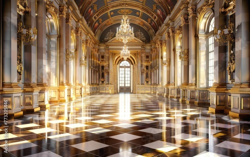 Opulent Interior of a Majestic Golden Palace  Lavish Inside of a Royal Palace Gleaming in Gold Generative Ai