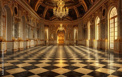 Sumptuous Inner Chambers of a Regal Golden Residence  Grandiose Decor within a Royal Palace Adorned in Gold  Exquisite Interior Design of a Golden Palace Fit for Royalty Generative Ai