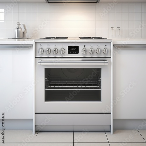 illustration of A stainless steel oven in a contemporary white kitch, Generative ai