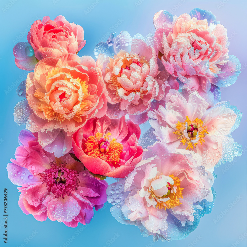 Dewy Peony Cluster in Bloom Dewy Peony Cluster in Bloom