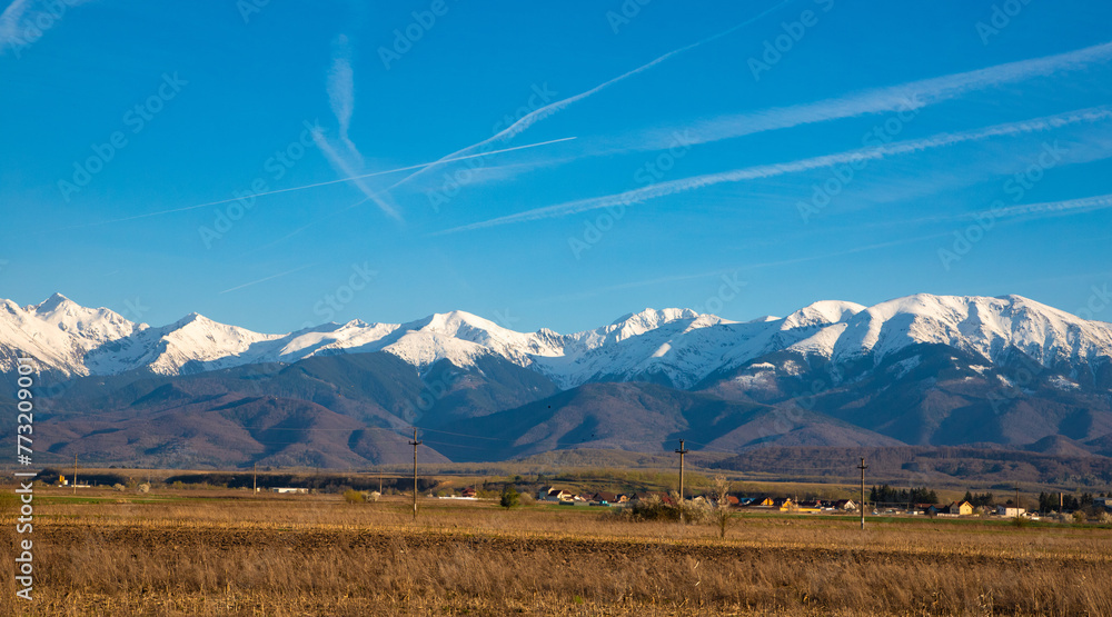 The Fagaras Mountains in Romania with their snow-covered peaks