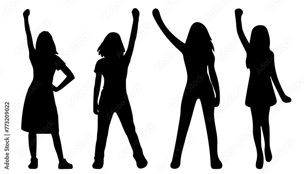silhouettes of protesting women on a white background