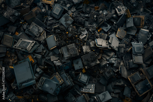 Old electronic devices, chipsets. E waste and recycling concept
