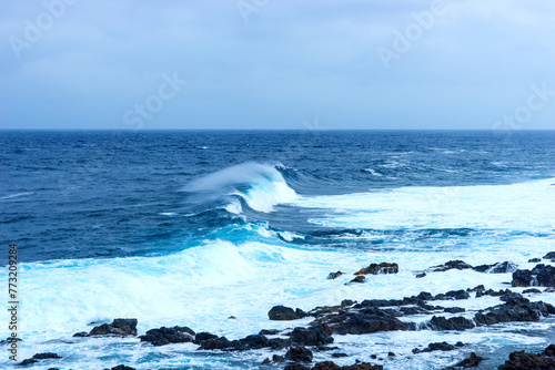 Powerful ocean wave on the coast