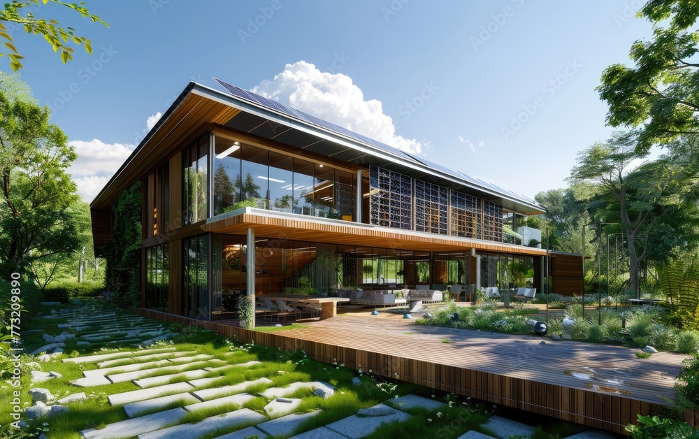 Entering the Domain of Green, Stylish Residences,Discovering Eco-Friendly Trends in Modern Housing, Embracing Sustainable Living,The Modern Home Edition Generative Ai