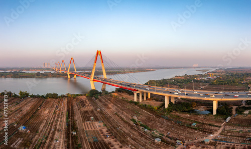 Aerial view of Nhat Tan bridge in Ha Noi, Vietnam.
