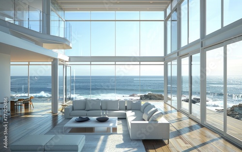 Contemporary Charm  Sleek Design for a Beachfront Home Embracing Elegance Contemporary Beach House Styling Generative Ai