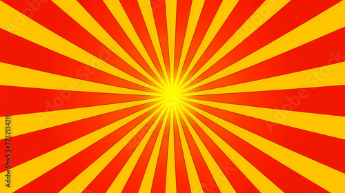 Retro background with rays or stripes in the center. Sunburst or sun burst retro background. yellow and red retro burst.  © Feathering Flower