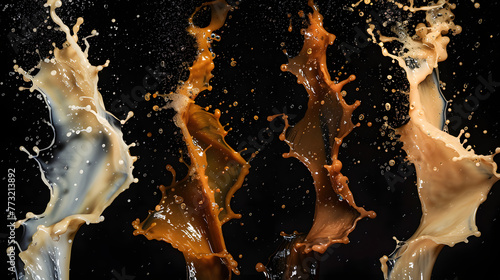 Éclaboussures d'huile vibrantes : un ensemble d'éclaboussures de peinture à l'huile noires et expressives photo