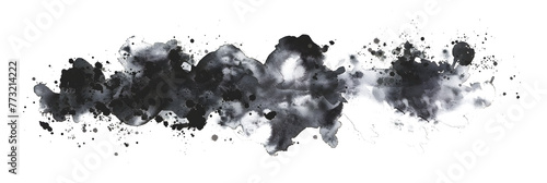 Black and white abstract watercolor paint on transparent background.
