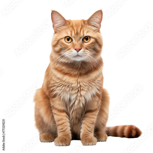 Cute orange British shorthair cat sitting isolated on transparent background © The Stock Guy