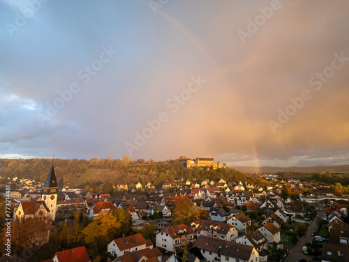 Historic Harmony: Sunset, Rain, and Rainbow in a German Hamlet